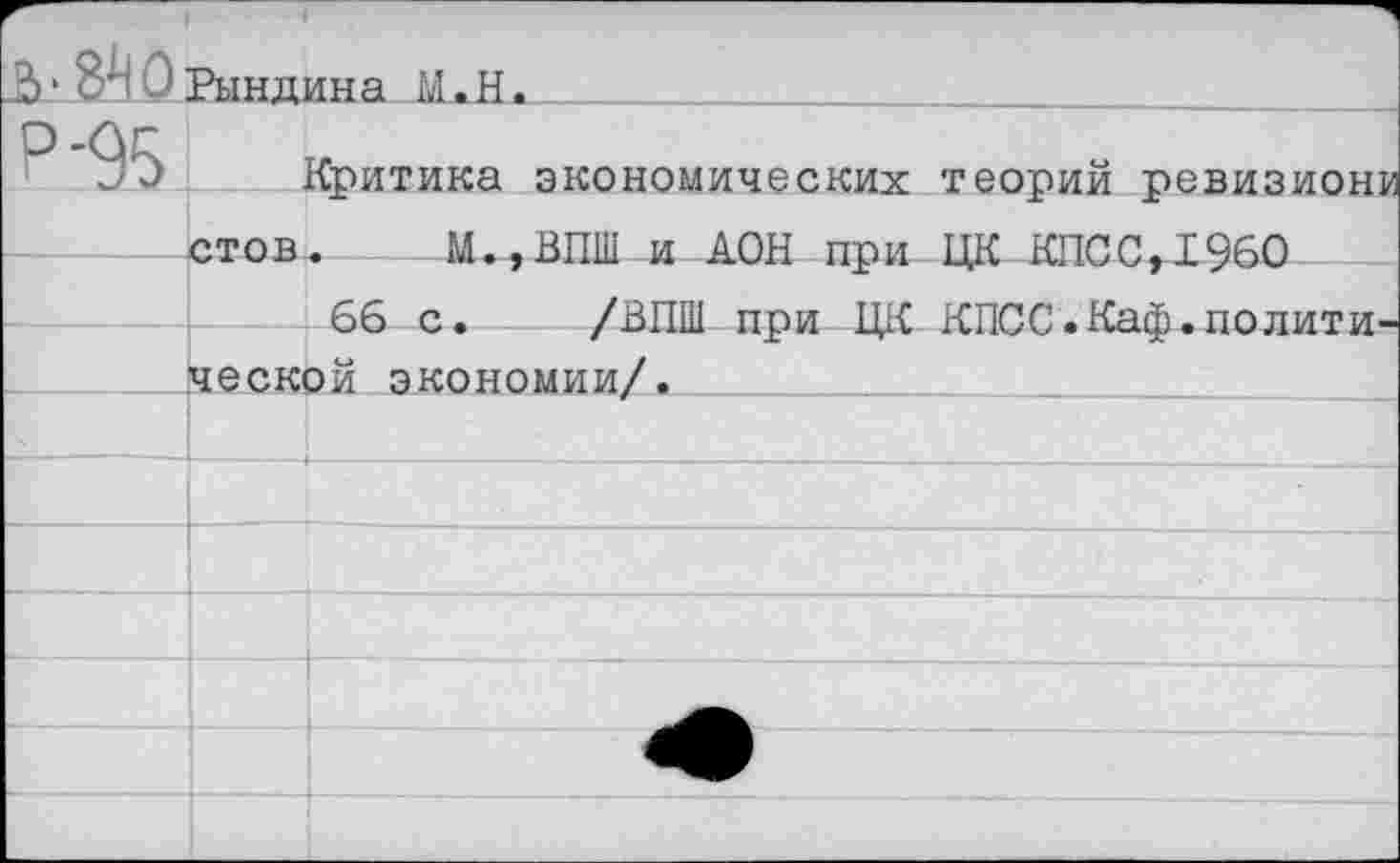 ﻿Критика экономических теорий р<
стов. М.,ВПШ и ДОН при ЦК КПСС,1960
66 с. /ВПШ при ЦК КПСС.Каф.политической экономии/._____